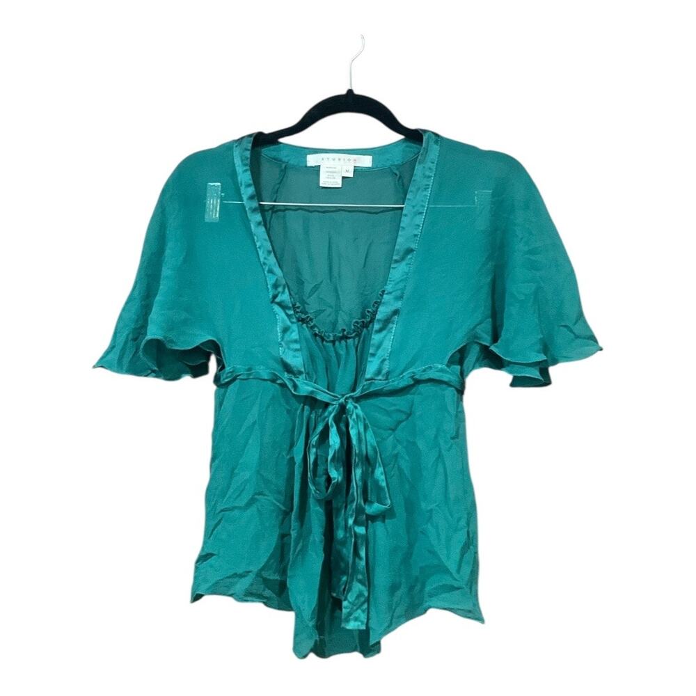 Y2K Studio M Top Women Medium Green 100% Silk